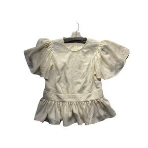 Express Womens Cream Ruffle Sleeve Peplum Top Medium Polyester #7107